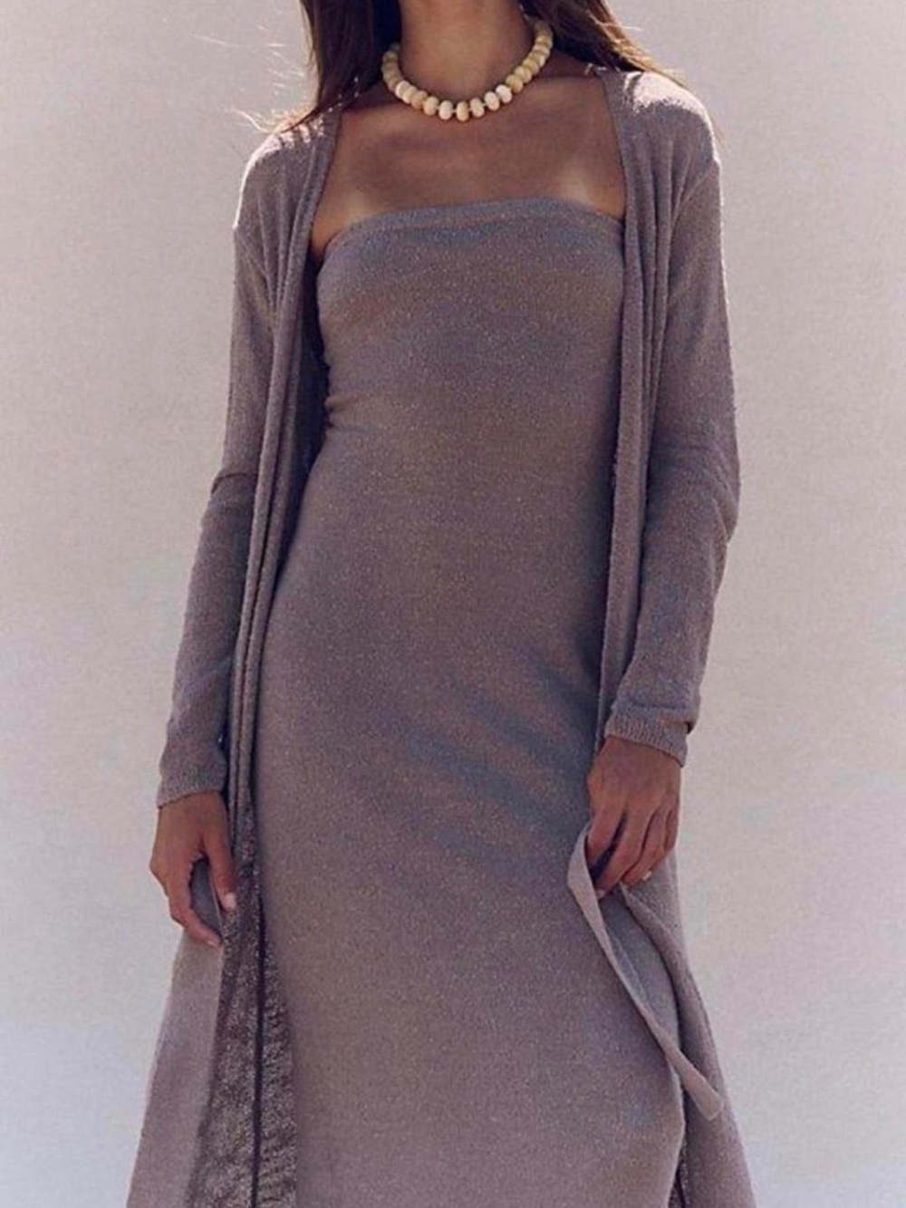 Free people Lottie Strapless Knit Maxi Dress & Long Cardigan Set in Taupe